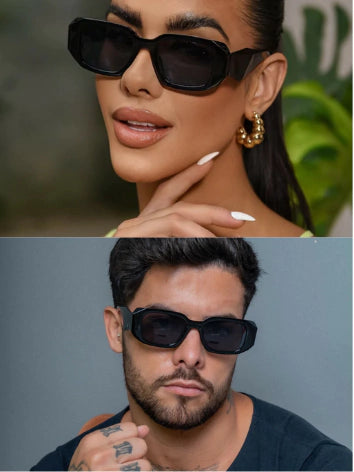 Óculos de Sol Blogueira Retangular Diamond - Preto - Injetado