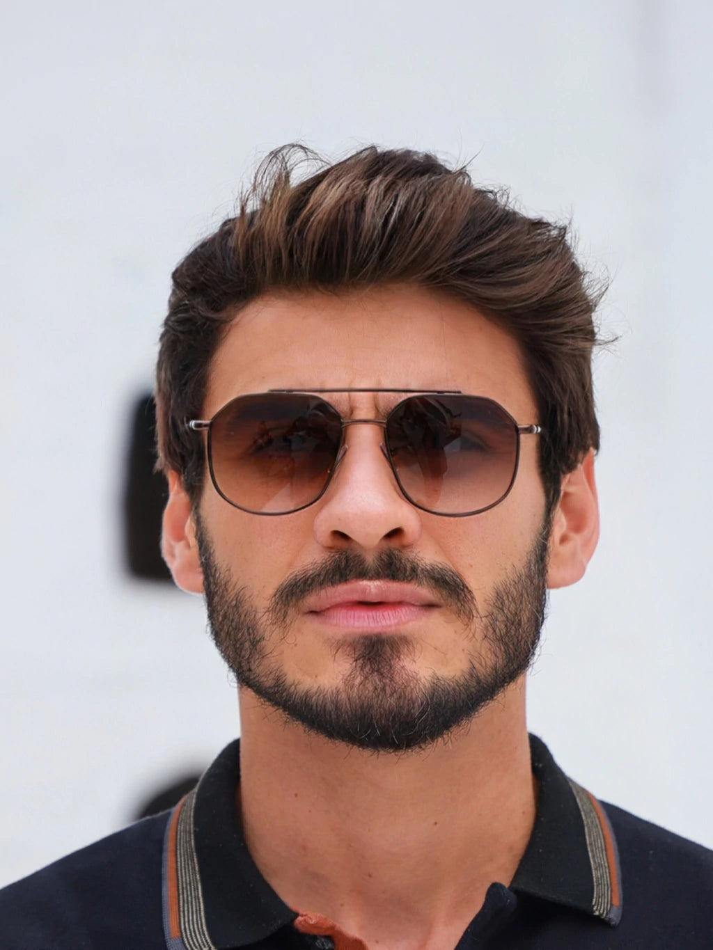 Óculos de Sol Retangular Samba - Marrom Degradê Preto - Metal