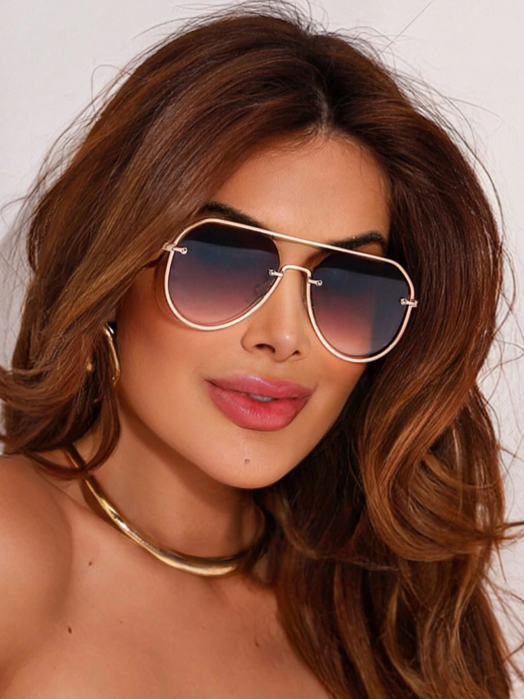 Óculos de Sol Aviador Gold - Metal - Marrom Degradê/Rose