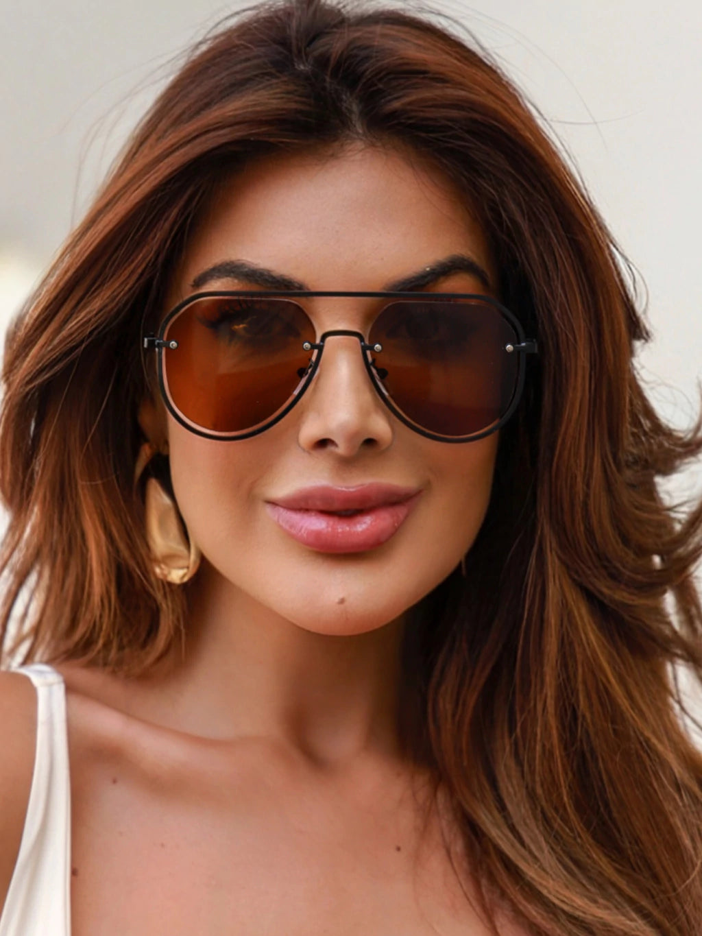 Óculos de Sol Aviador Gold - Marrom Preto - Metal