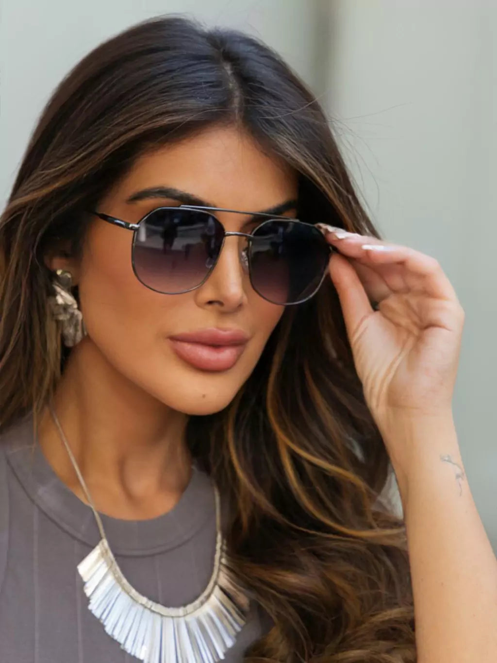 Óculos de Sol Retangular Samba - Preto Degradê Preto - Metal