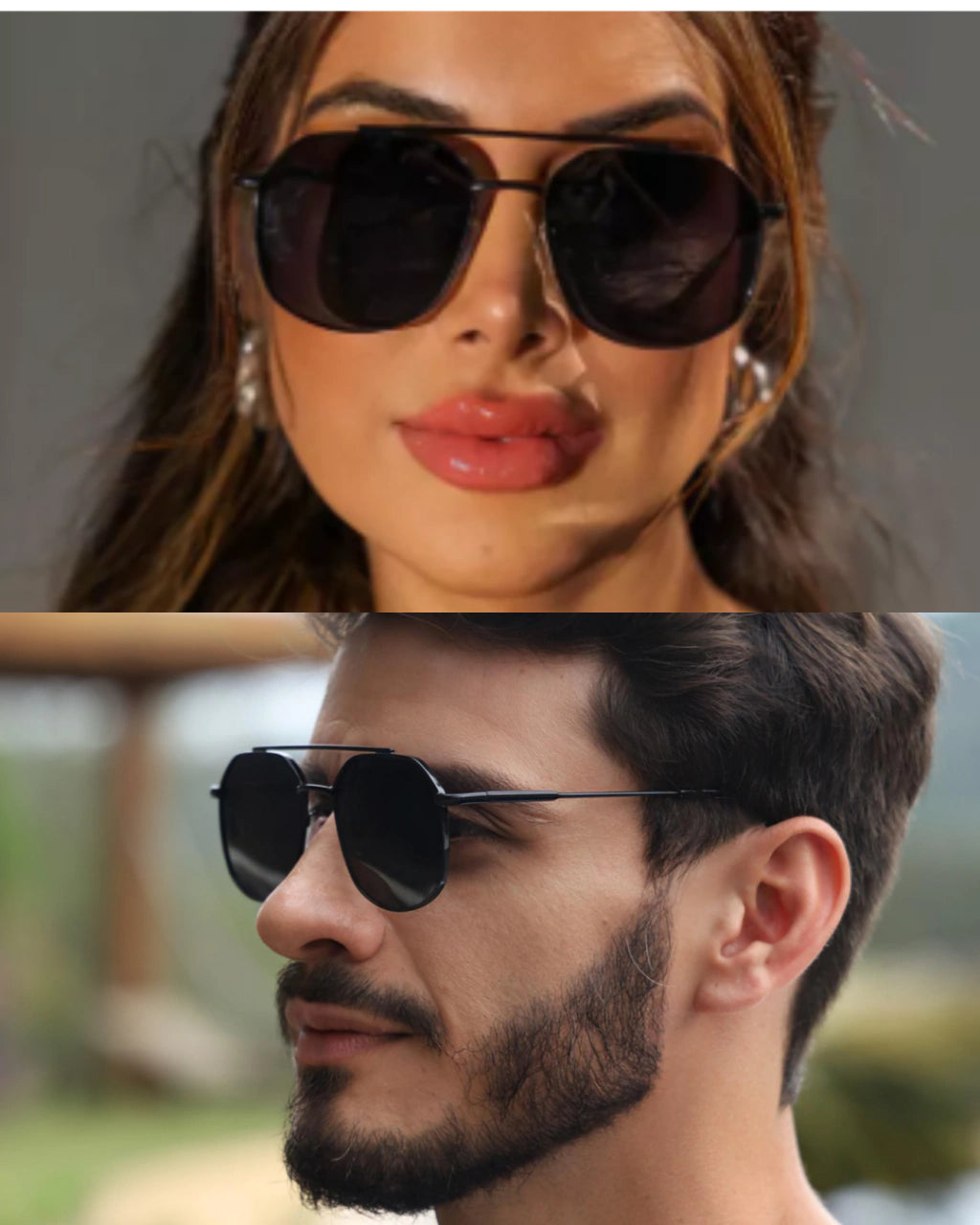 Óculos de Sol Retangular Samba - Preto - Metal