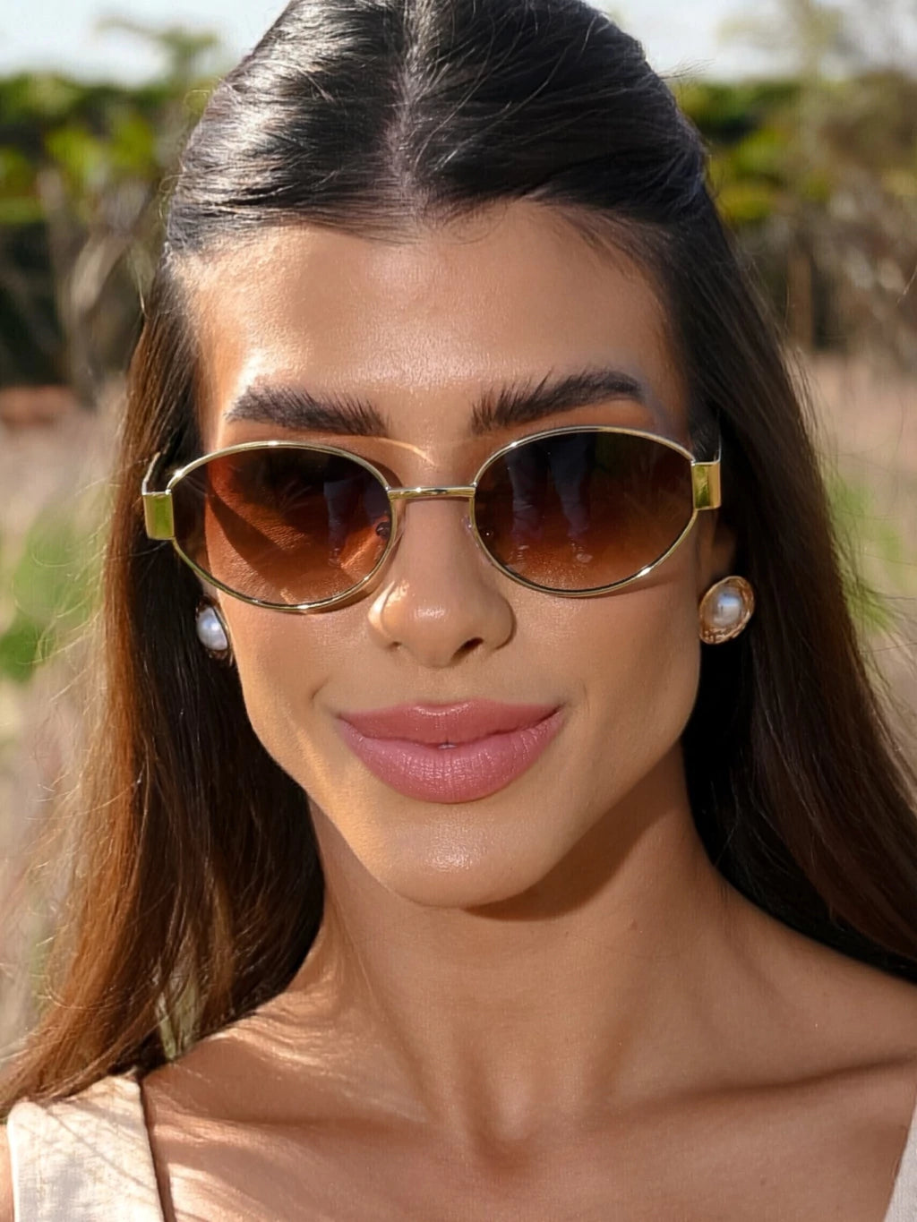 Óculos de Sol Oval Fluense - Preto Degradê/ Dourado Preto- Metal