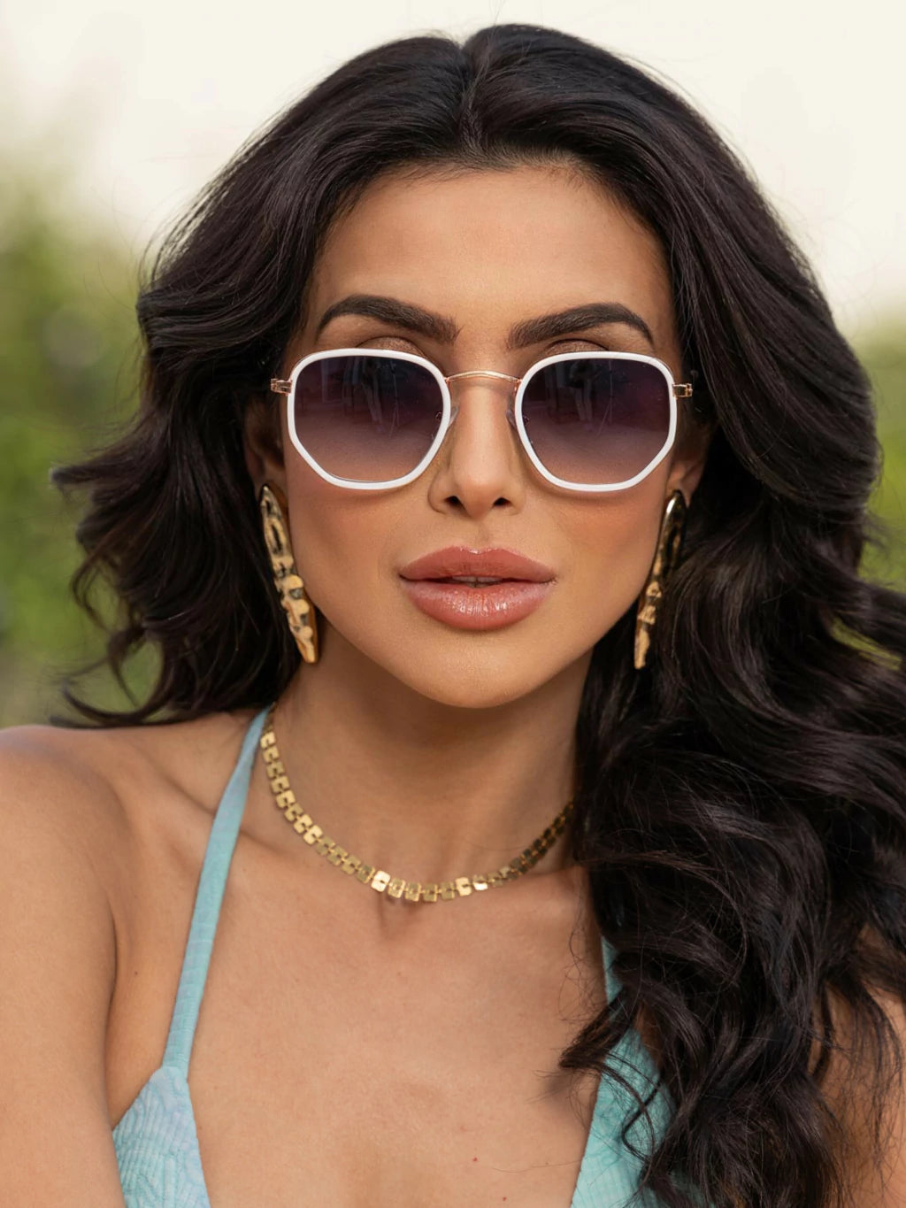 Óculos de Sol Redondo Hexagonal B 2.0 - Degradê Branco/Rose - Metal