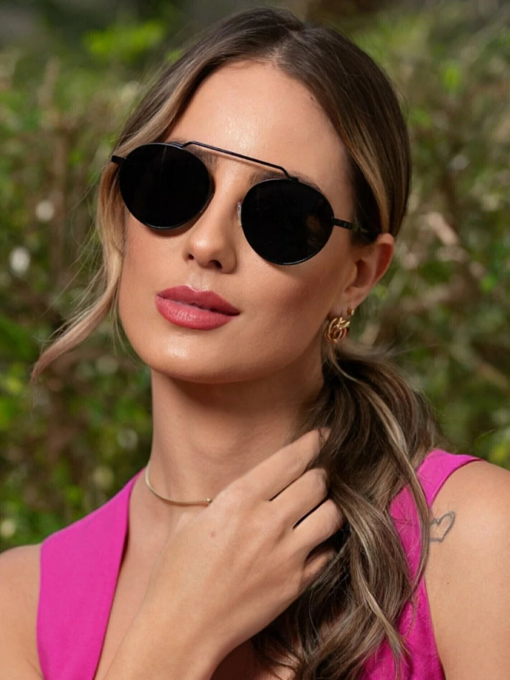 Óculos de Sol Redondo Blogueira Marina 2.0 - Preto - Metal