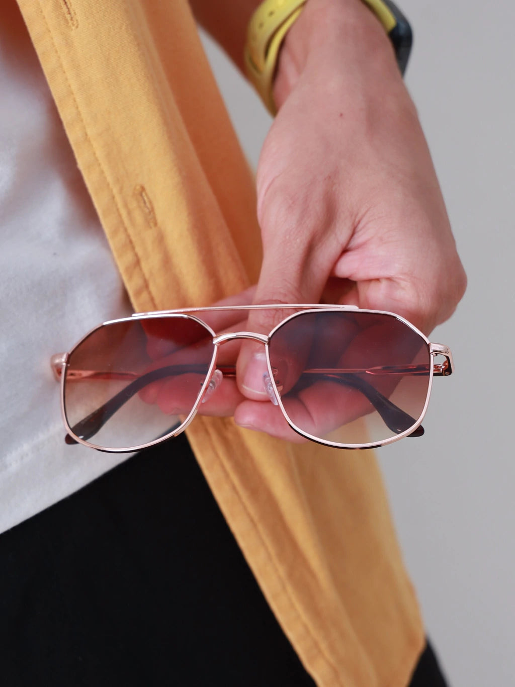 Óculos de Sol Retangular Samba - Marrom Degradê Rose - Metal