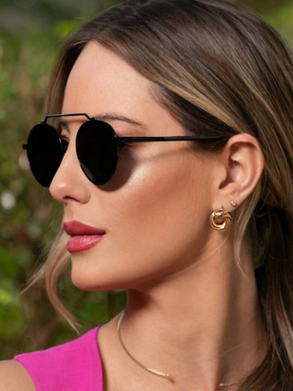 Óculos de Sol Redondo Blogueira Marina 2.0 - Preto - Metal