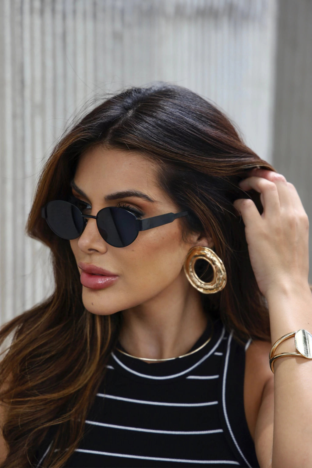 Óculos de Sol Oval Fluense - Preto - Metal