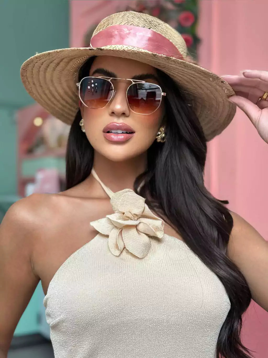 Óculos de Sol Clássico Hexagonal Ásia - Marrom - Metal