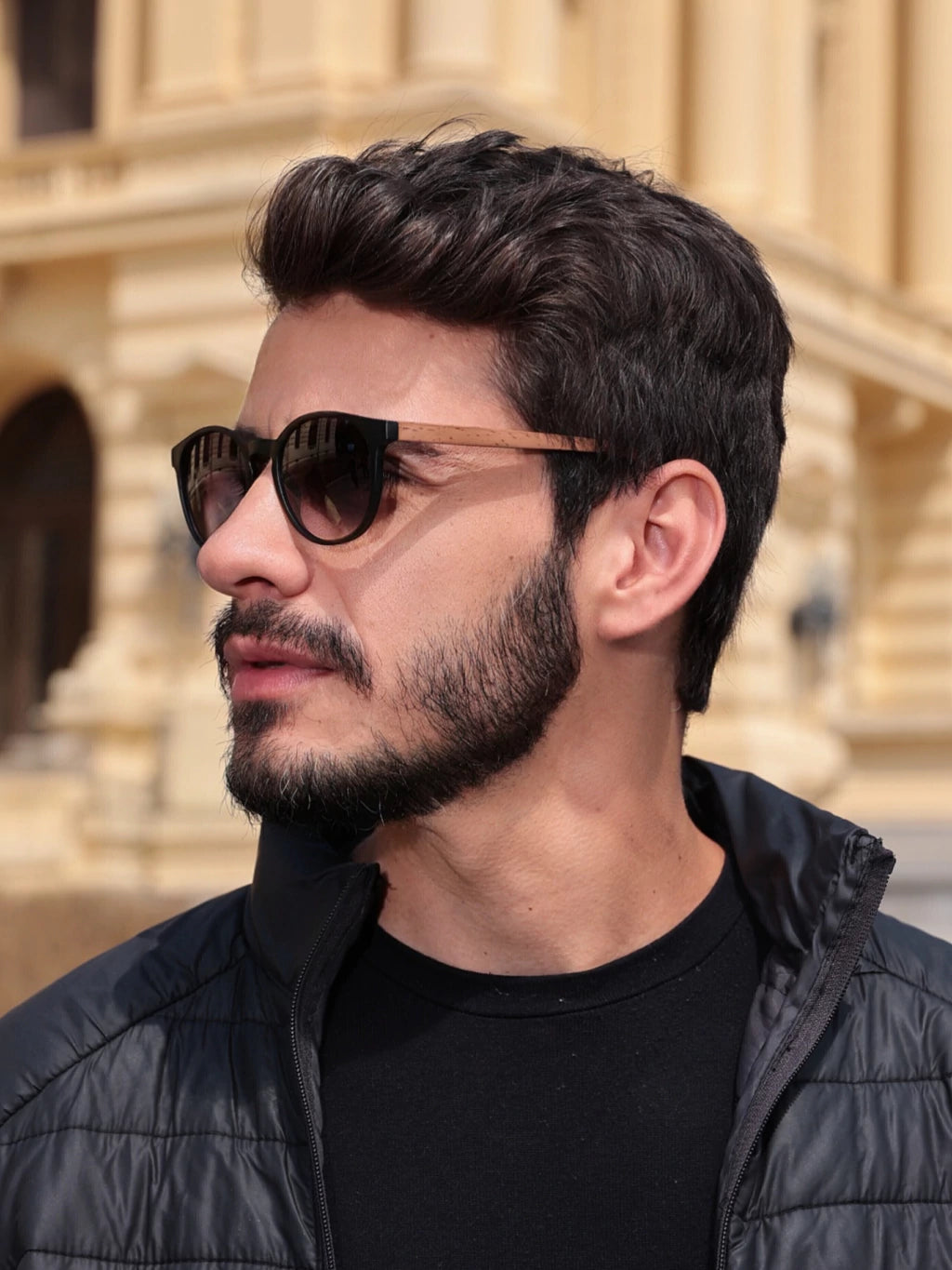 Óculos de Sol Redondo Barcelona - Preto Marrom - Acetato