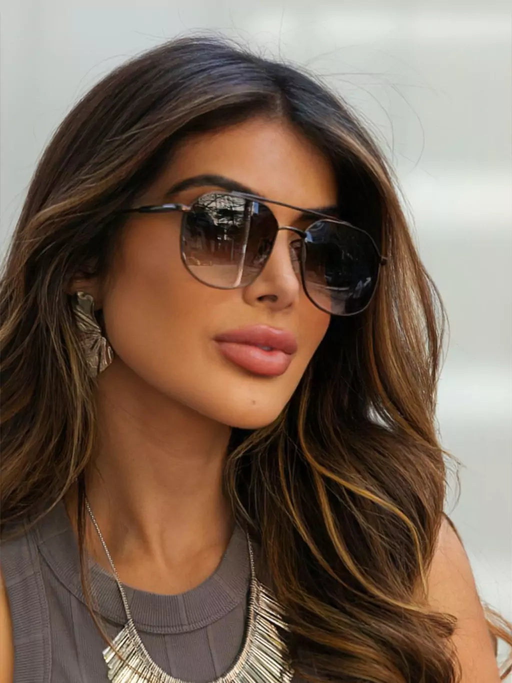 Óculos de Sol Retangular Samba - Preto Degradê Preto - Metal