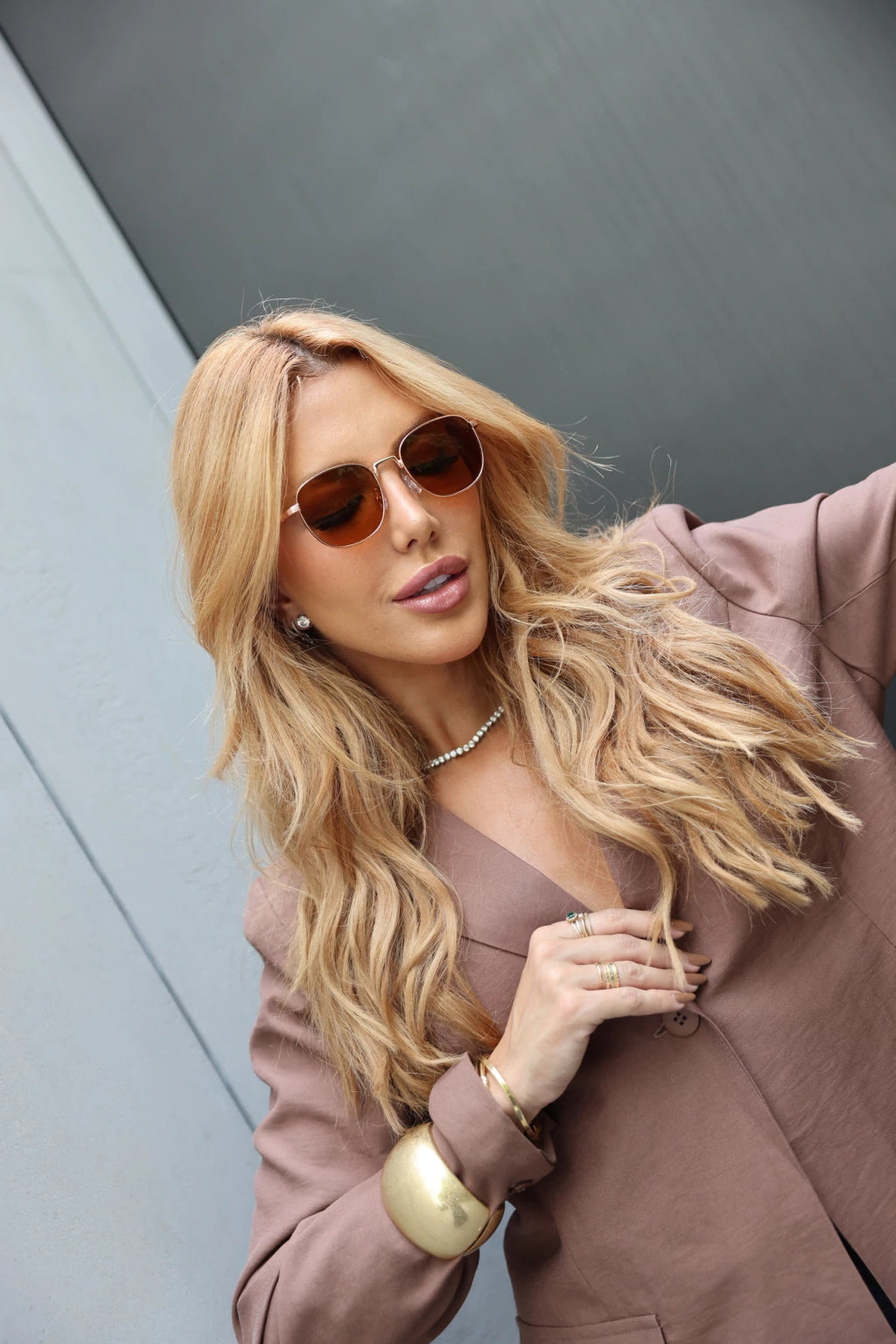 Óculos de Sol Redondo Florença 2.0 - Marrom Degradê/ Rose Vermelho - Metal