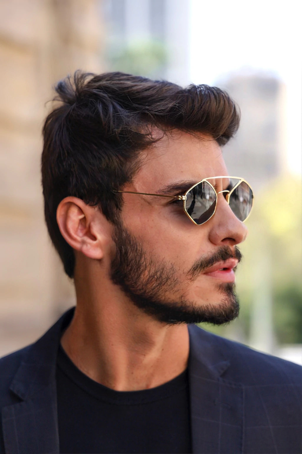 Óculos de Sol Blogueira Hexagonal Dubai Premium - Preto Dourado/Preto - Metal