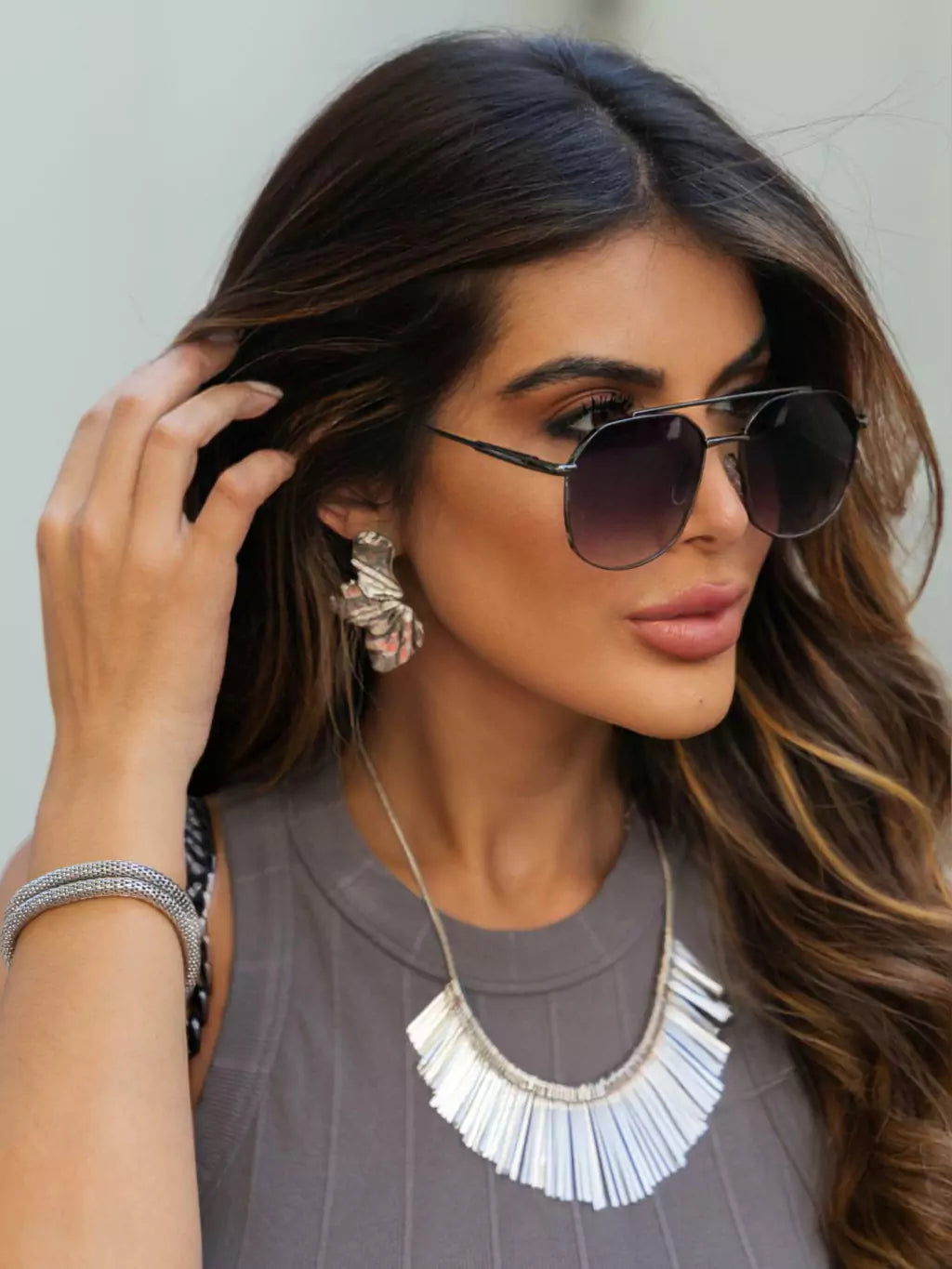 Óculos de Sol Retangular Samba - Preto Degradê Preto - Metal