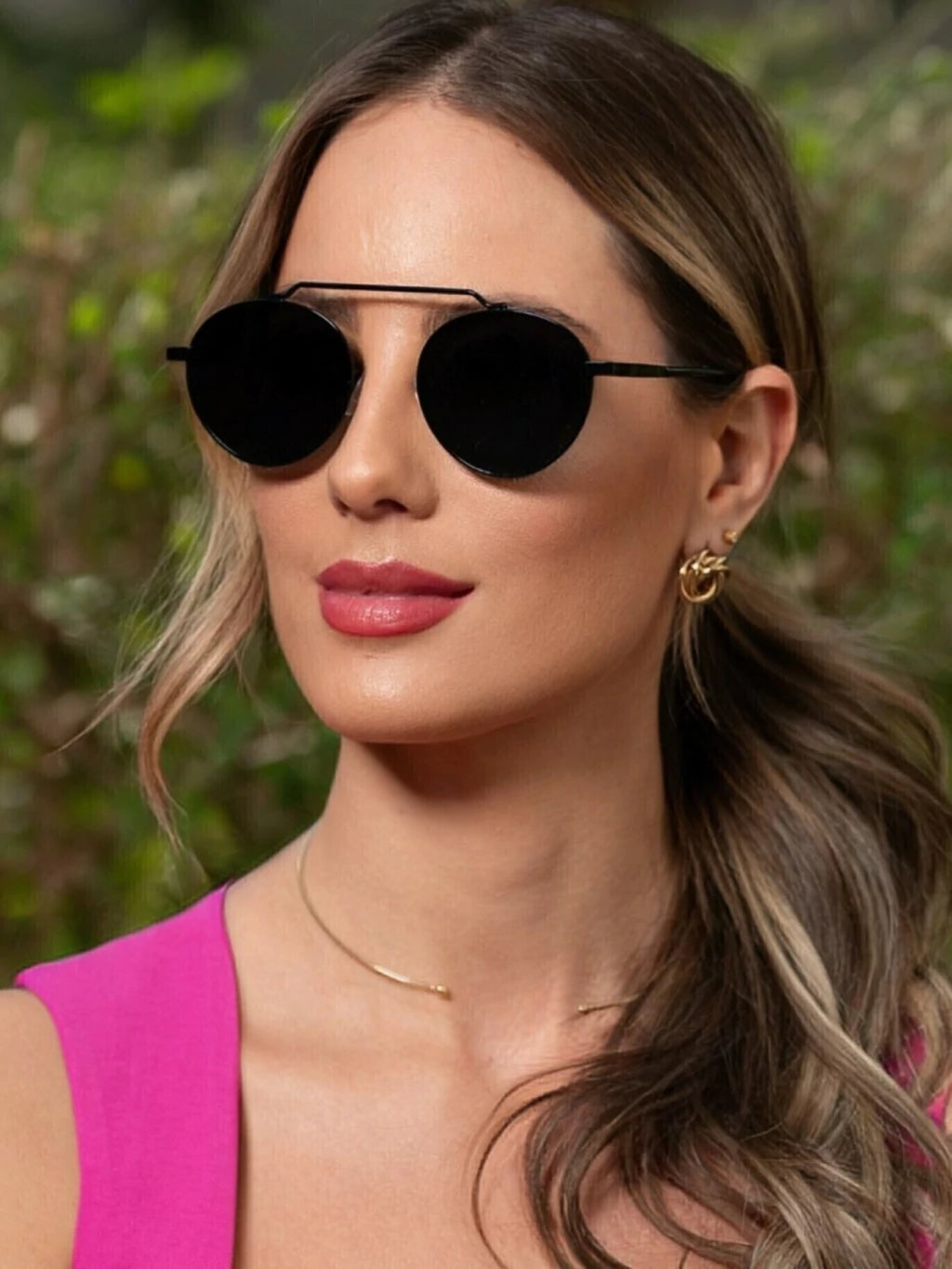 Óculos de Sol Redondo Blogueira Marina 2.0 - Preto - Metal