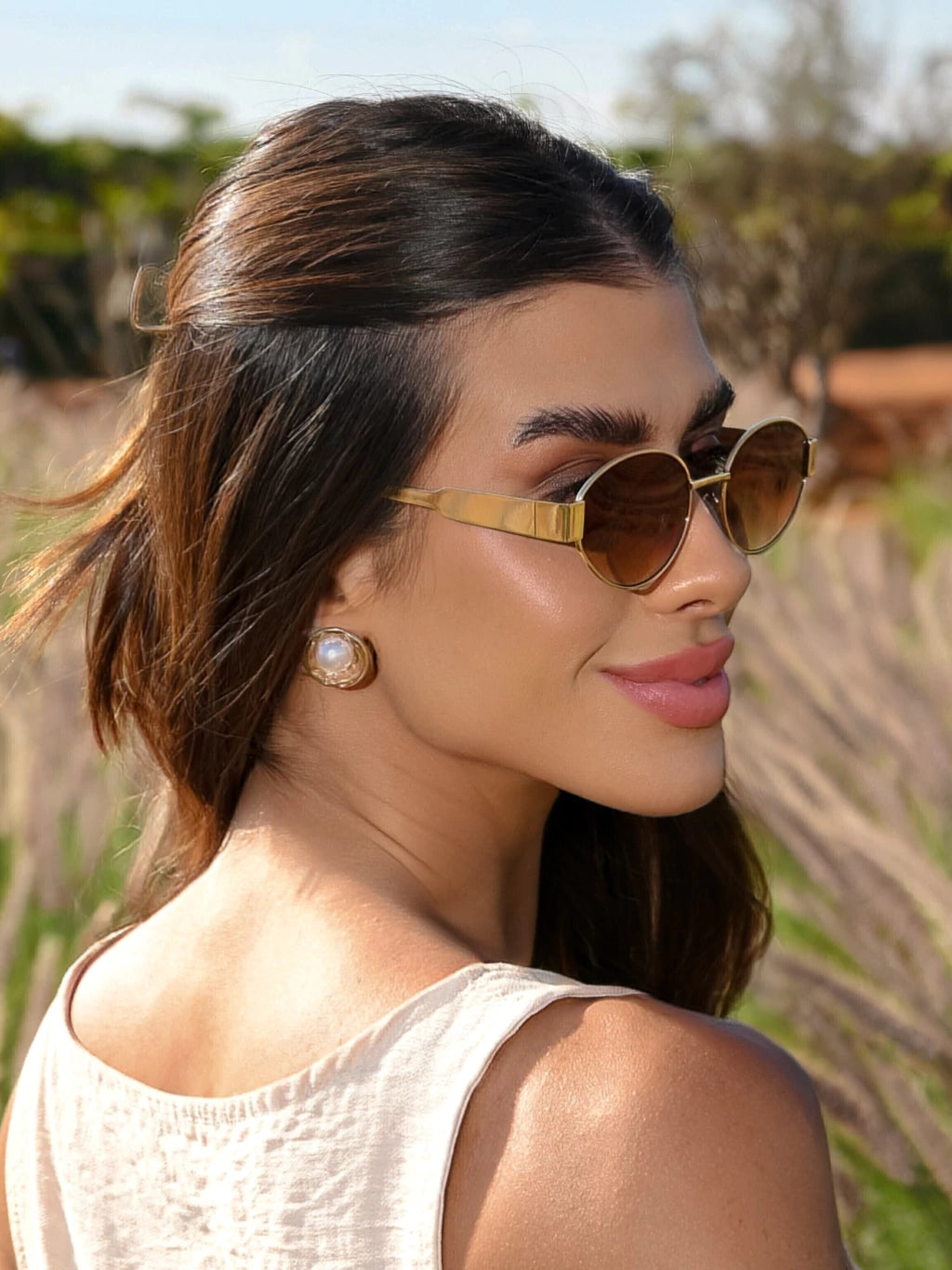 Óculos de Sol Oval Fluense - Preto Degradê/ Dourado Preto- Metal