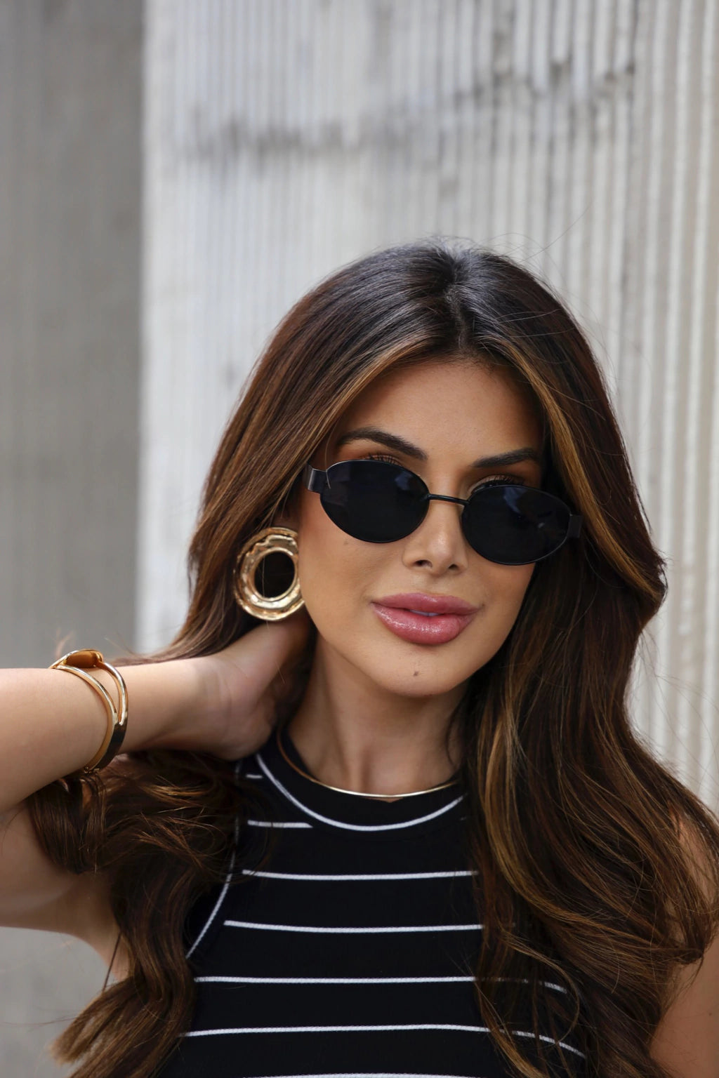 Óculos de Sol Oval Fluense - Preto - Metal