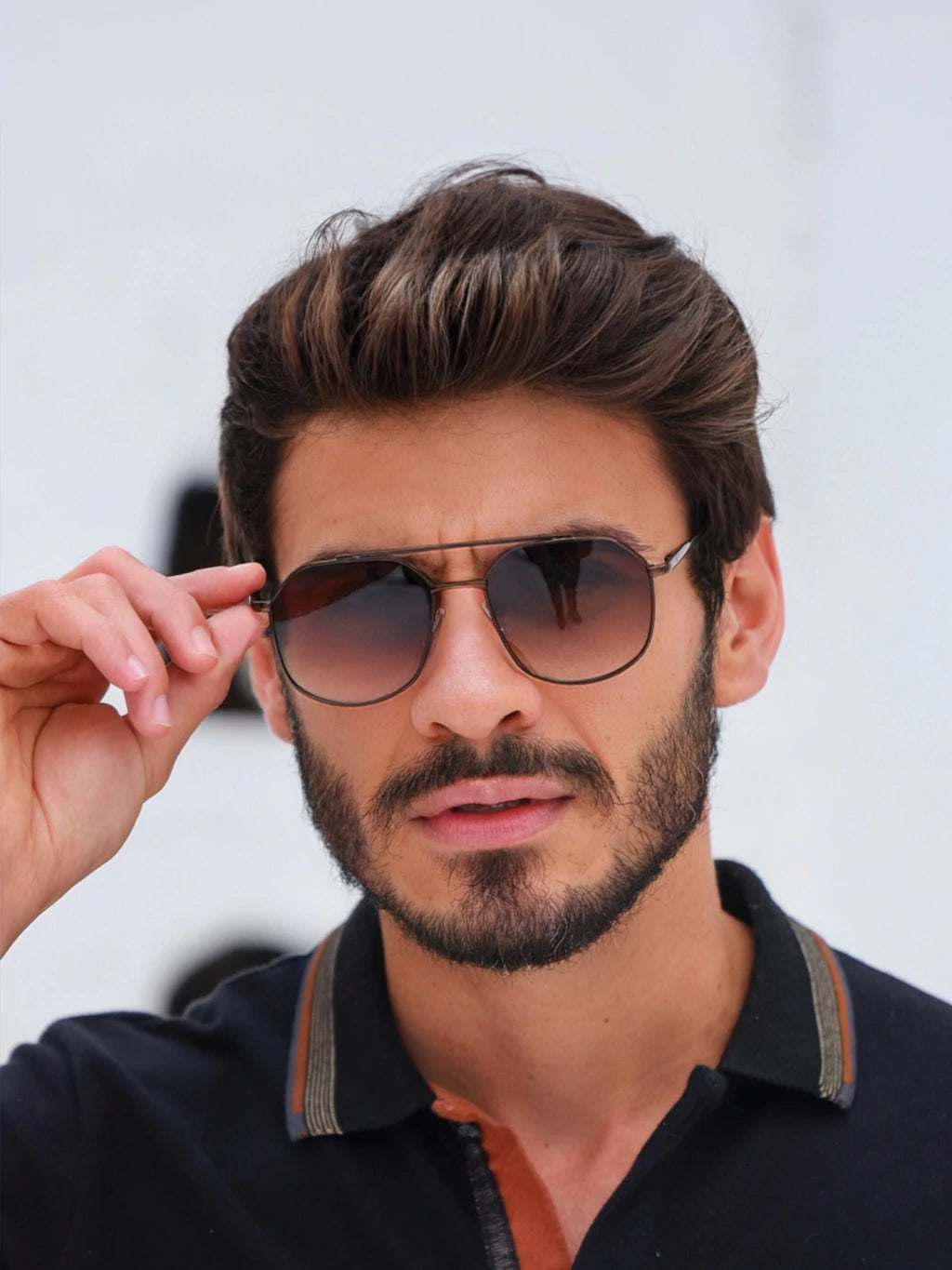 Óculos de Sol Retangular Samba - Marrom Degradê Preto - Metal