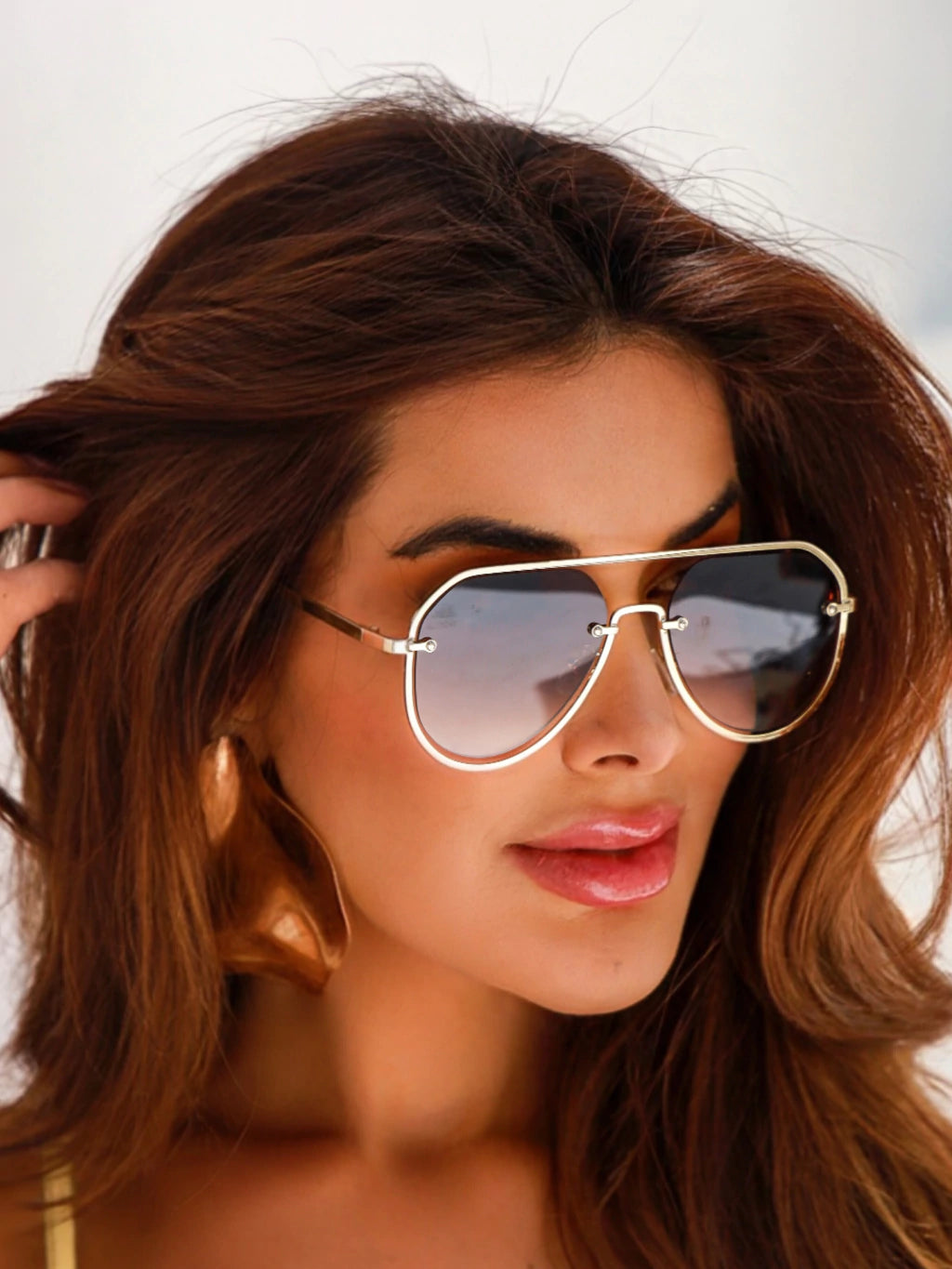 Óculos de Sol Aviador Gold - Metal - Marrom Degradê/Rose