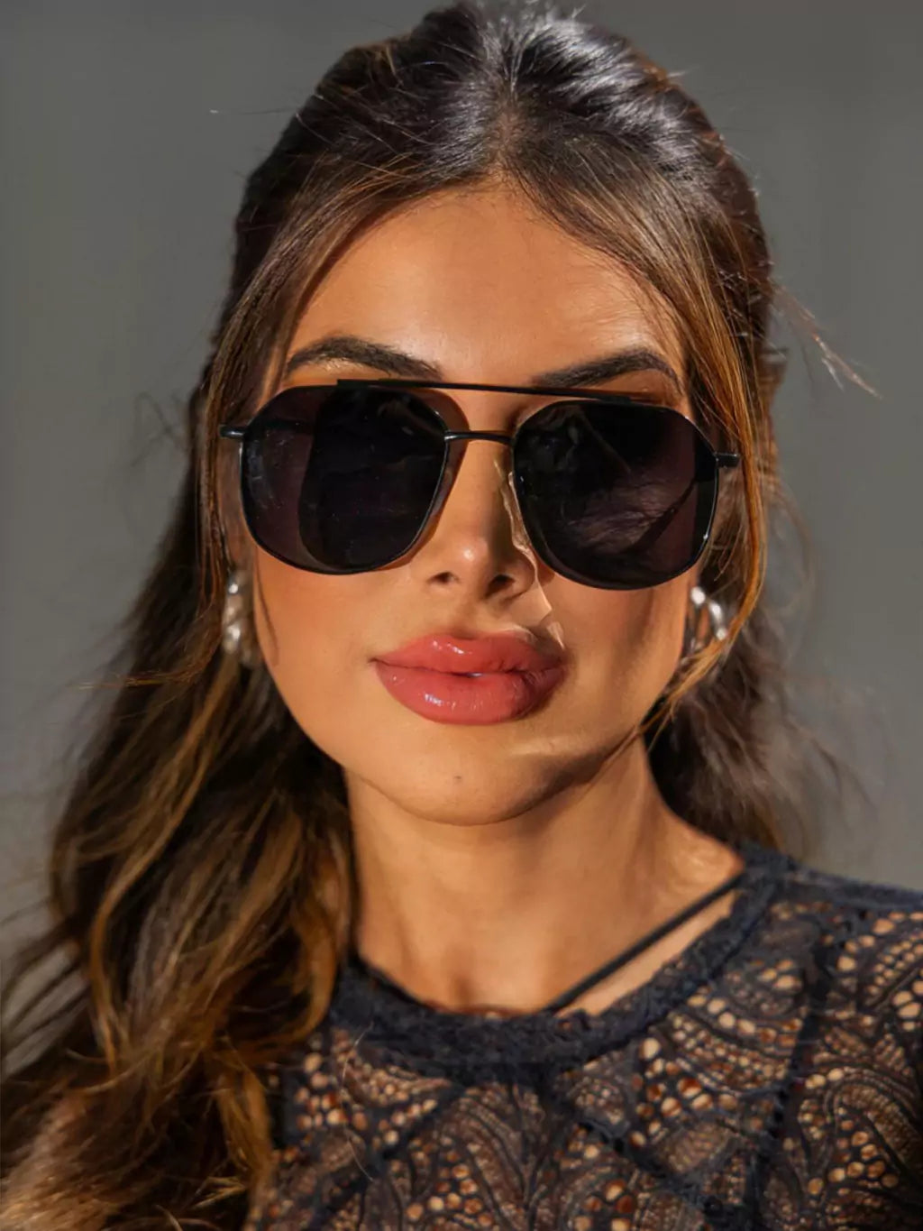 Óculos de Sol Retangular Samba - Preto - Metal