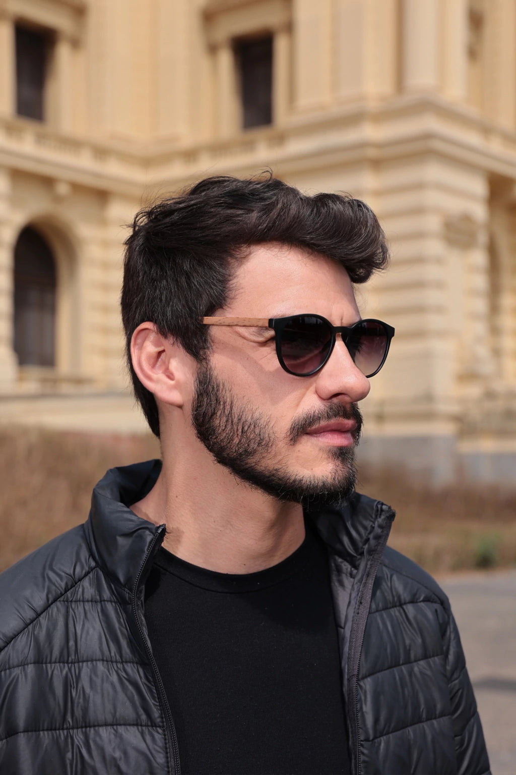 Óculos de Sol Redondo Barcelona - Preto Marrom - Acetato