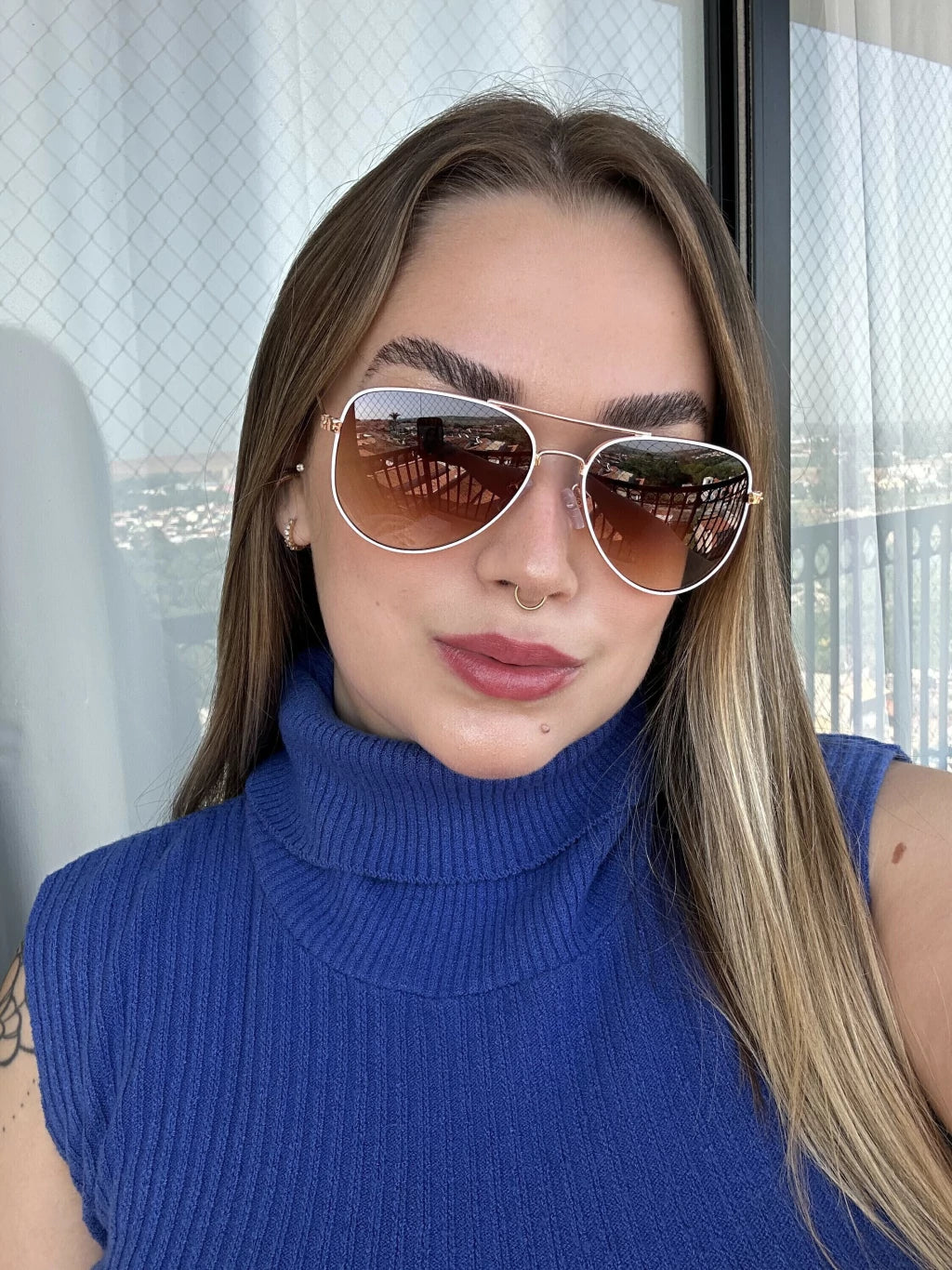 Óculos de Sol Clássico Aviador Light - Branco - Metal