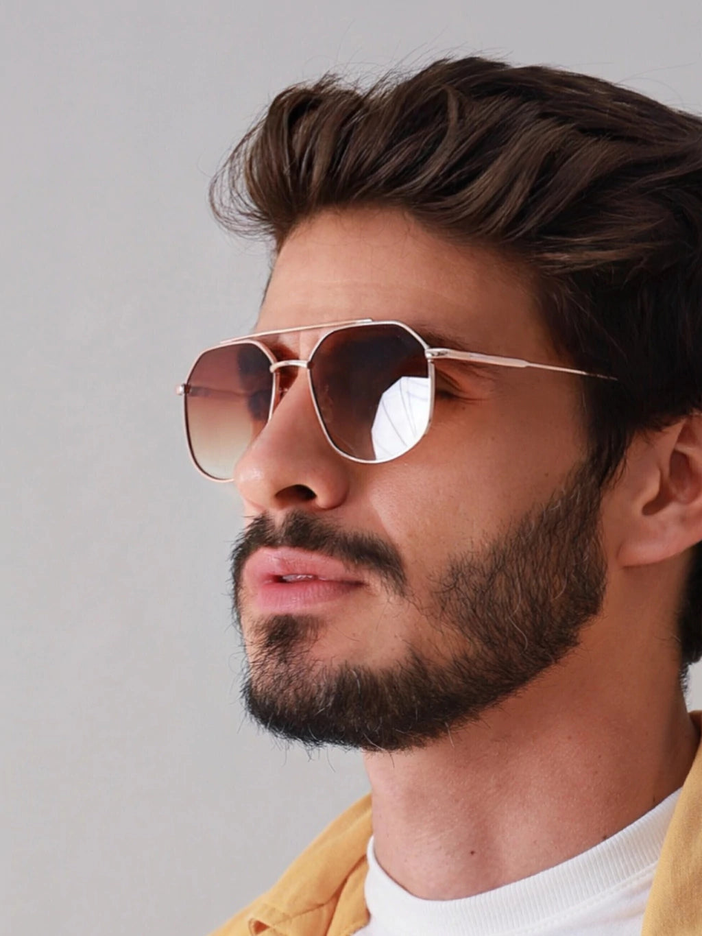 Óculos de Sol Retangular Samba - Marrom Degradê Rose - Metal