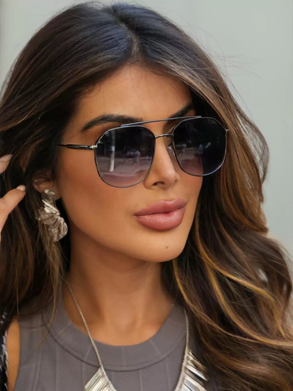 Óculos de Sol Retangular Samba - Preto Degradê Preto - Metal