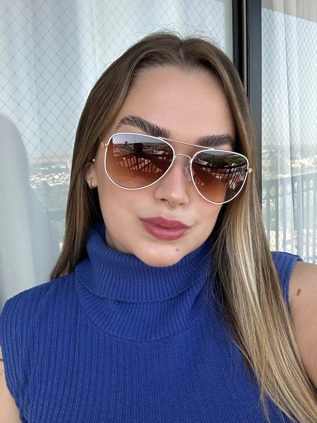 Óculos de Sol Clássico Aviador Light - Branco - Metal