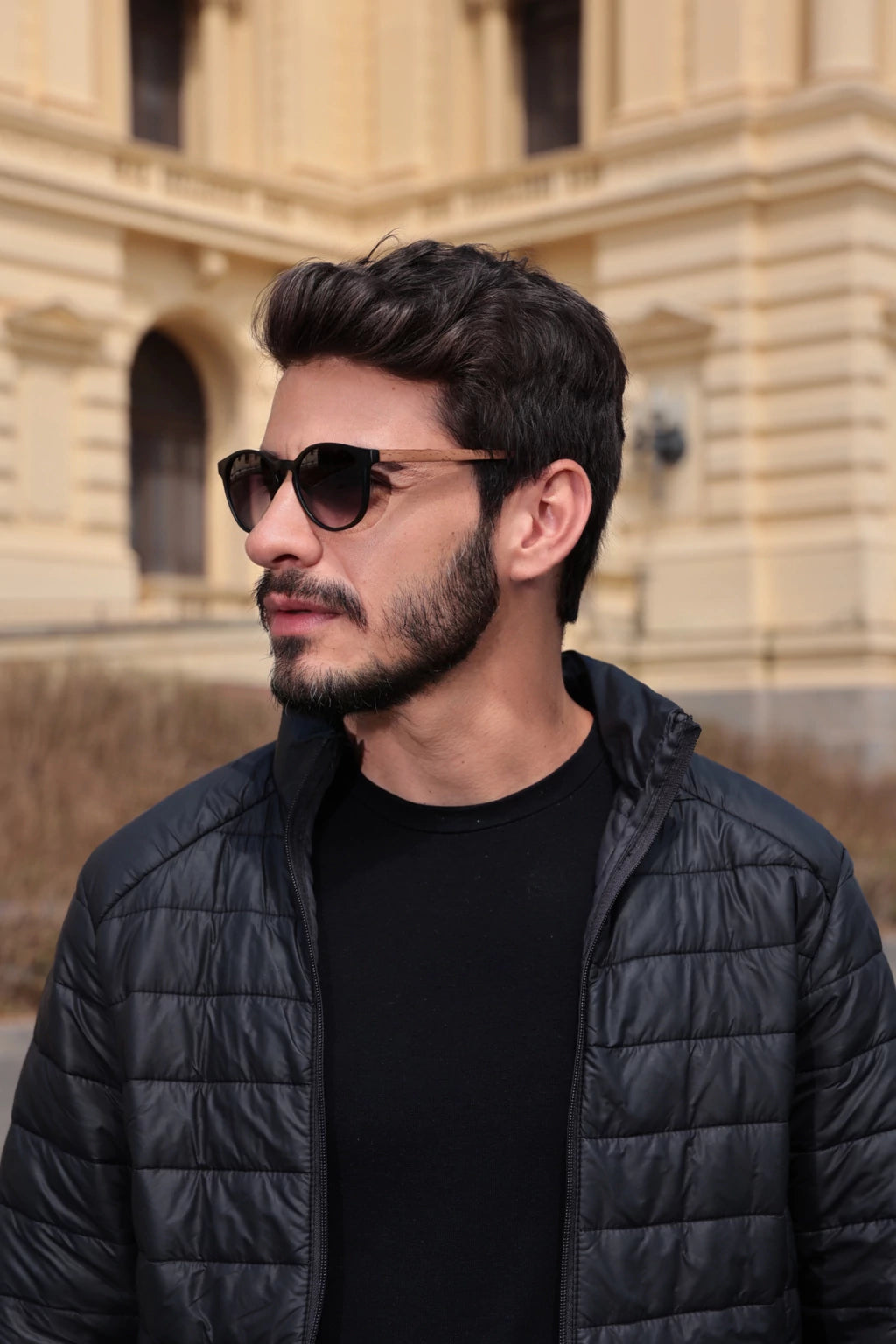 Óculos de Sol Redondo Barcelona - Preto Marrom - Acetato