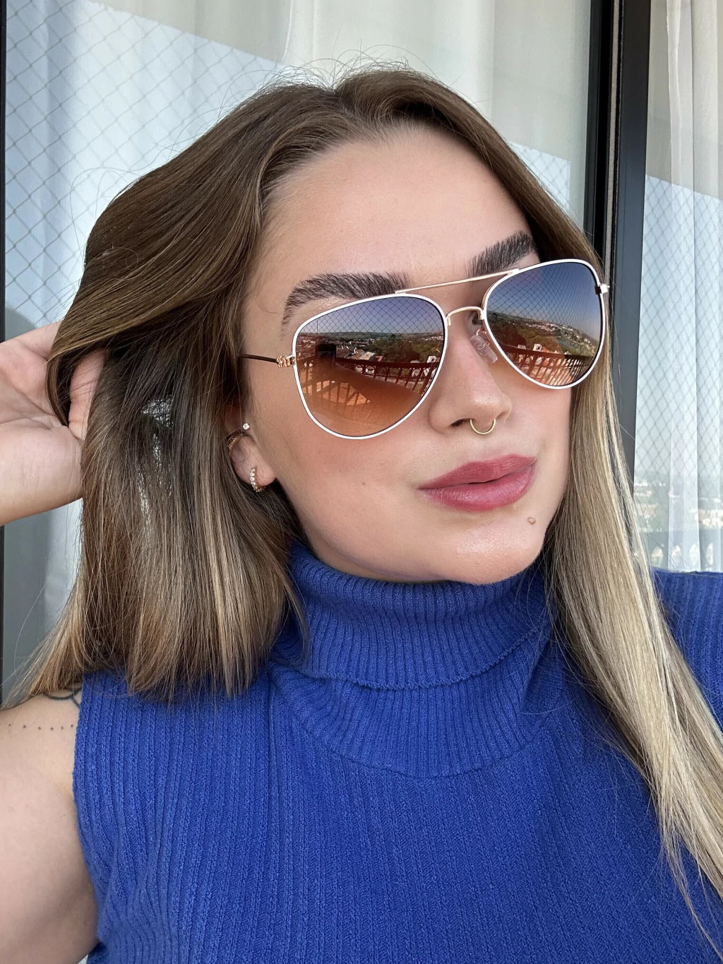 Óculos de Sol Clássico Aviador Light - Branco - Metal