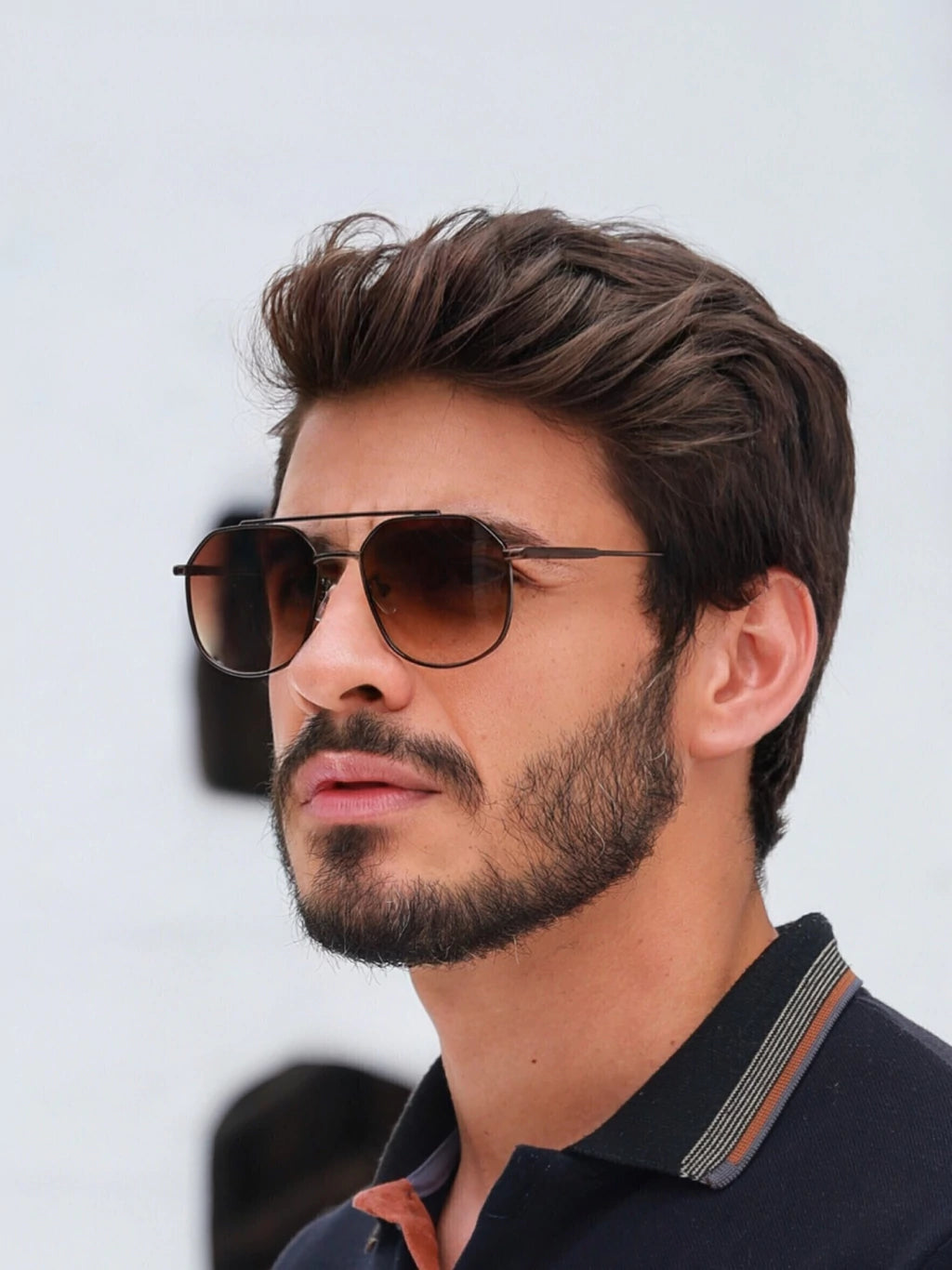 Óculos de Sol Retangular Samba - Marrom Degradê Preto - Metal