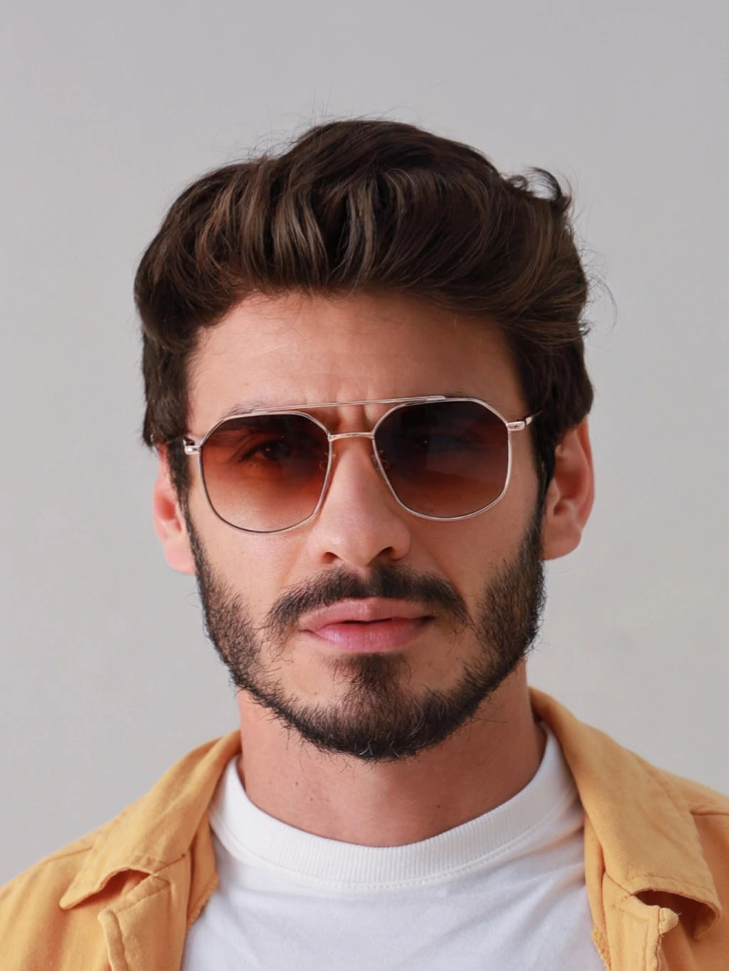 Óculos de Sol Retangular Samba - Marrom Degradê Rose - Metal