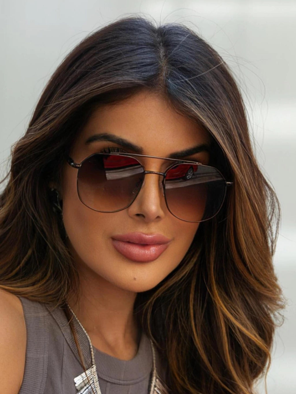 Óculos de Sol Retangular Samba - Marrom Degradê Preto - Metal