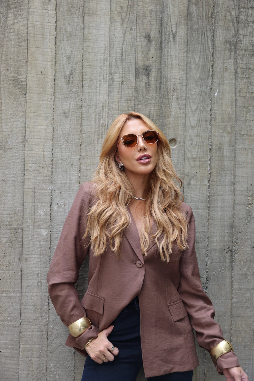 Óculos de Sol Redondo Florença 2.0 - Marrom Degradê/ Rose Vermelho - Metal