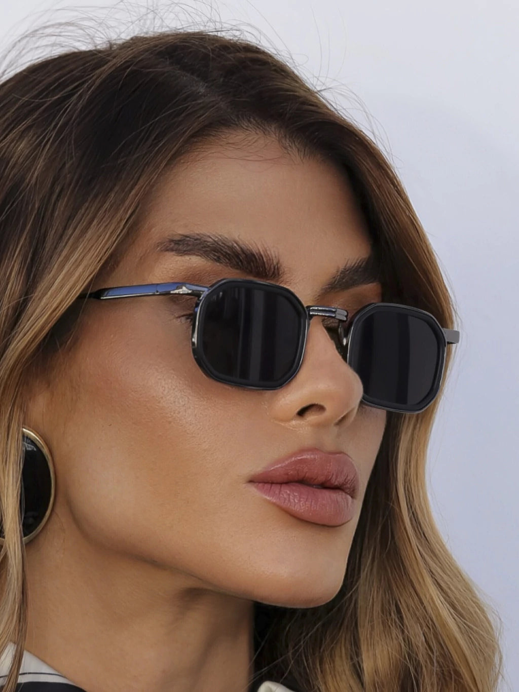 Óculos de Sol Retangular Kansas Premium 3.0 - Preto - Metal