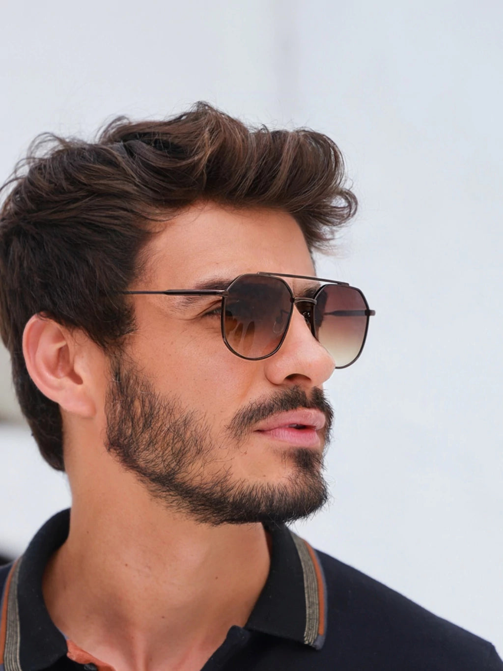 Óculos de Sol Retangular Samba - Marrom Degradê Preto - Metal