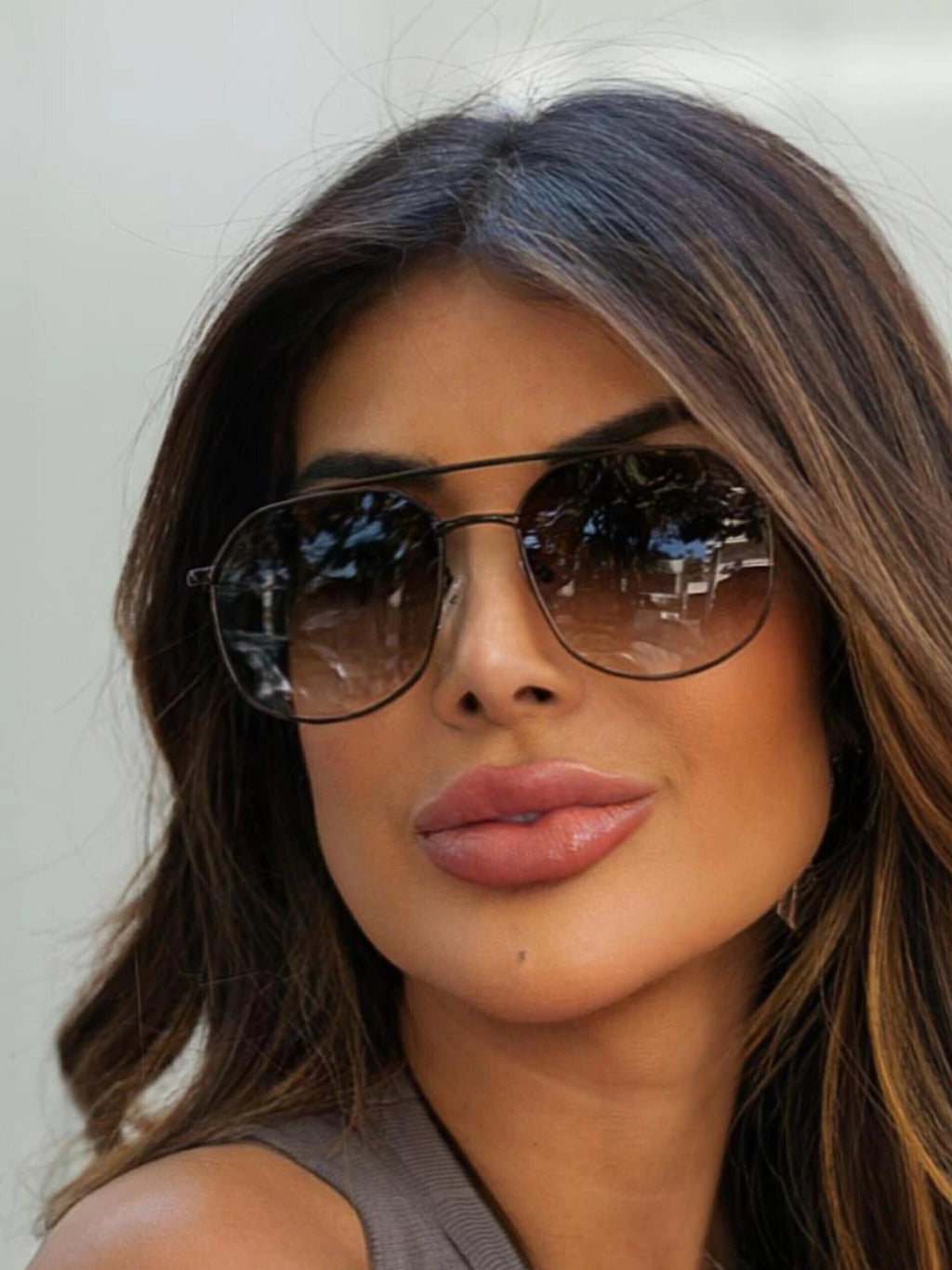 Óculos de Sol Retangular Samba - Marrom Degradê Preto - Metal