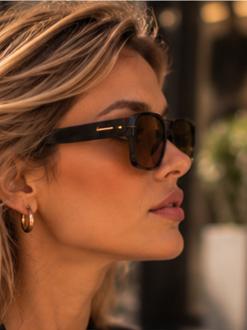 Óculos de Sol Quadrado City - Amarelo Preto - Acetato